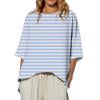 ZQGJB Oversized Striped Shirts for Women Lightweight Casual Fall Batwing Half Sleeve Crewneck Basic Workout Tees Tops Loose Oversized Baggy Pullover Blouse Light blue XL