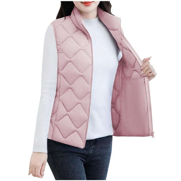 ZQGJB Plus Size Puffer Vest Women Fall Winter Coats 2025 Lightweight Stand Collar Vest Trendy Sleeveless Full Zip Up Quilted Jackets Pink XXXXL