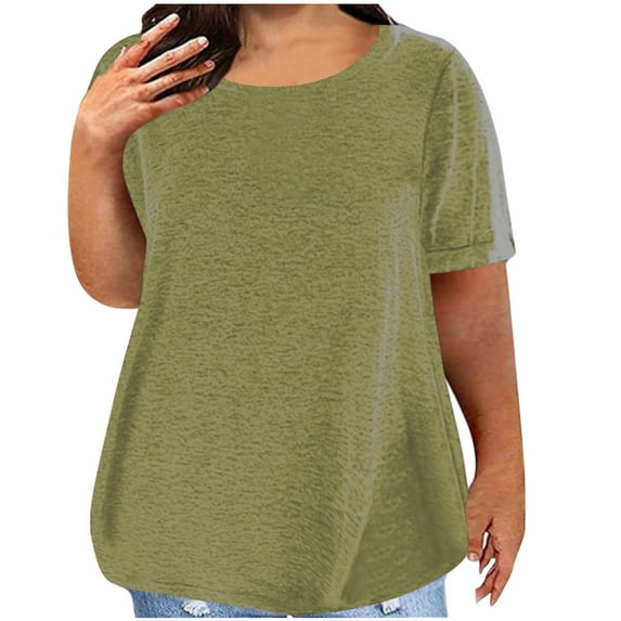 ZQGJB Plus Size Summer T-Shirts for Women Trendy Solid Color Short Sleeve Crewneck Pullover Tops Loose Lightweight Comfy Baggy Tunic Blouse Light Green XXXL