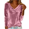 thumbnail image 1 of ZQGJB Plus Size Velvet Top for Women Elegant Cowl Neck Long Sleeve Dressy Casual Blouse Tunic Shirts Trendy Oversized Fall Spring Outfit Clothes Pink M, 1 of 10