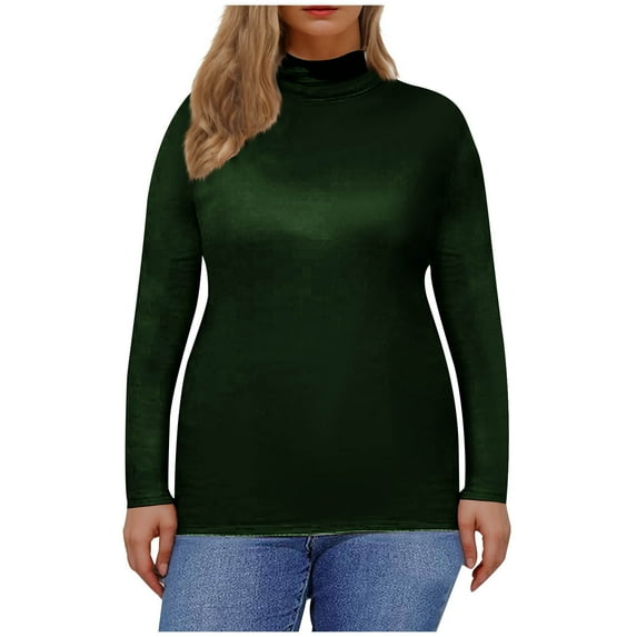 ZQGJB Plus Size Women's Mock Turtle Neck Slim Fit Long Sleeve T Shirt Tight Tops Tee Lightweight Comfy Basic Solid Plain T-Shirts Tunic Blouse Green XL