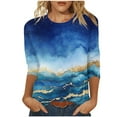thumbnail image 1 of ZQGJB Plus Size Womens 3/4 Sleeve Tops Cute Tie Dye Marble Pattern Print Crew Neck Basic Tunic Blouse Loose Lightweight Casual Graphic T-Shirts Multicolor#01 M, 1 of 5