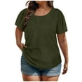 thumbnail image 1 of ZQGJB Plus Size Womens Summer T-Shirts Casual Solid Color Puff Short Sleeve Crewneck Basic Workout Tees Shirt Tops Loose Fit Cotton Blouse Army Green XL, 1 of 8