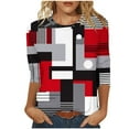 thumbnail image 1 of ZQGJB Plus Size Womens Tunic Blouse Vintage Color Block Print Summer 3/4 Sleeve Round Neck Graphic T-Shirts Ethnic Style Oversized Comfy Pullover Tops Multicolor#10 XL, 1 of 5