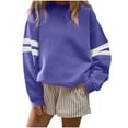 thumbnail image 1 of ZQGJB Plus Size Womens Varsity Striped Oversized Sweatshirt Loose Oversized Crewneck Long Sleeve Casual Fashion Pullover Top Fall Outfits Purple#01 XXL, 1 of 5