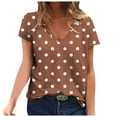 thumbnail image 1 of ZQGJB Polka Dot Shirts for Women Summer Short Sleeve Casual V Neck Graphic Tunic Blouse Loose Fit Oversized Baggy Pullover Tops Brown XL, 1 of 5
