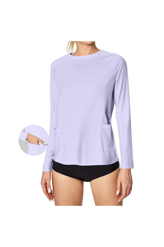 Rash Guard for Women UPF 50+ SPF UV Protection Long Sleeve Workout Tops with Pockets Quick Dry Hiking Swim Shirt Purple S