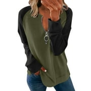ZQGJB Reduce Half Zip Up Sweatshirts for Women Lightweight Thin Jacket Casual Raglan Long Sleeve Pullover Tops Color Block Print Oversized T Shirts(Army Green,XXL)