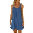 thumbnail image 1 of ZQGJB Reduce Price Women's Beach Sun Dress Bikini Beachwear Coverups Solid Color Casual Sleeveless Vacation Short Mini Dress Summer Halter Dresses Z01-Navy#01 S, 1 of 7