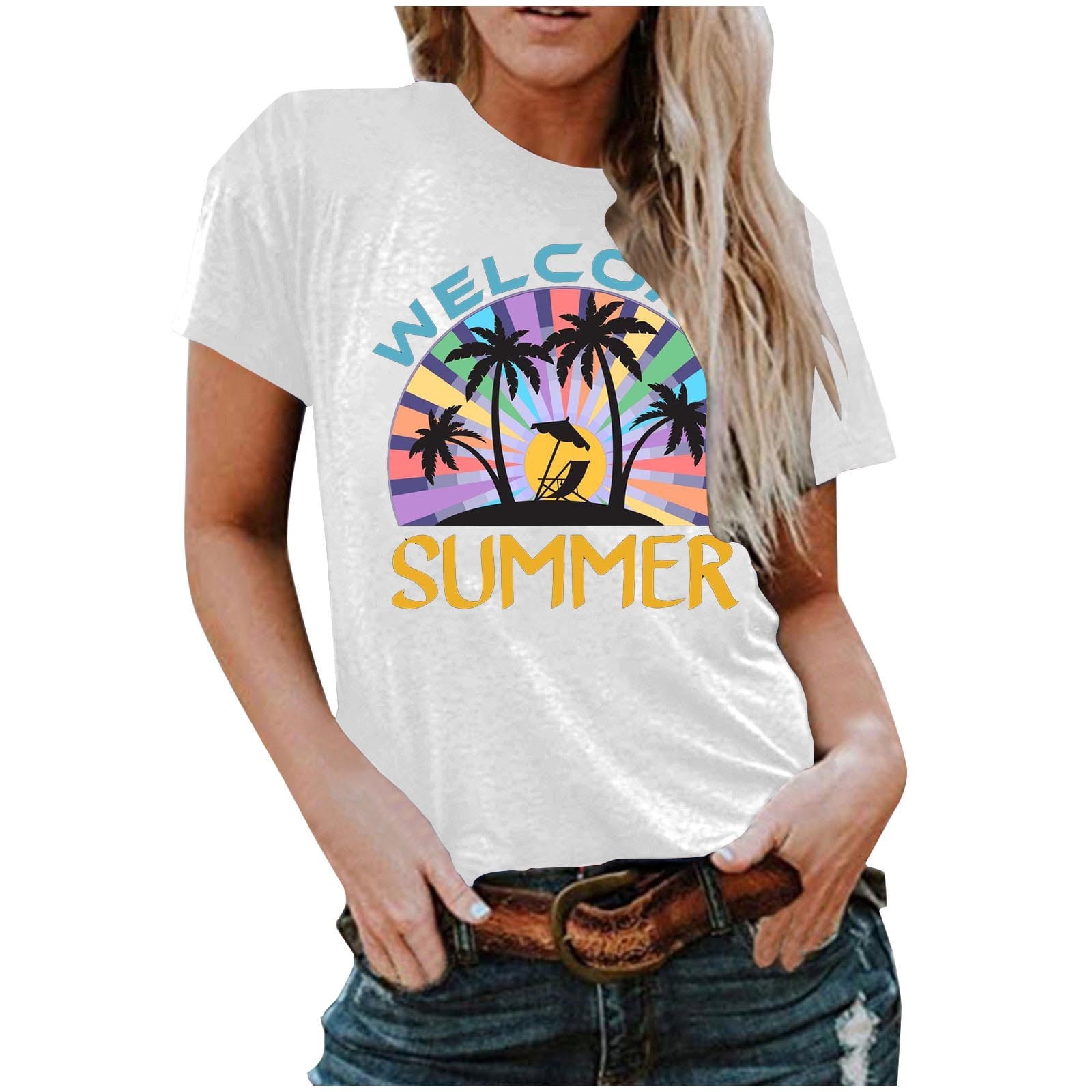 White Cotton Polyester Florida Graphic Round Neck T-Shirt