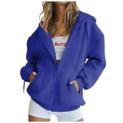 ZQGJB Rollbacks Long Sleeve Zip Up Thin Jacket for Women Loose Workout Hoodie Pullover Tops with Pocket Lightweight Casual V Neck Drawstring Hooded Sweatshirts(Blue,XXL)