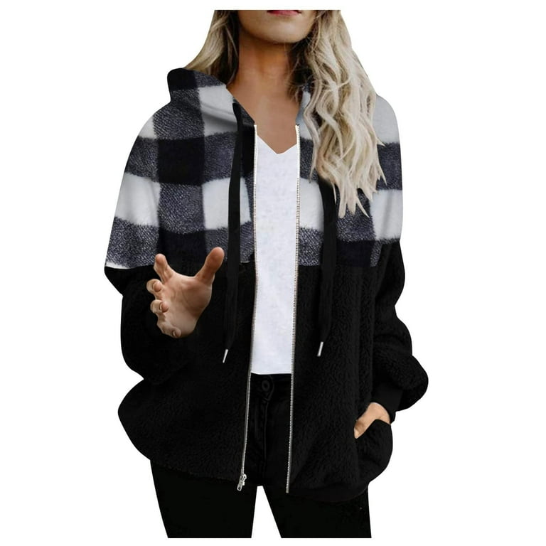Plaid zip up hoodie new arrivals womens