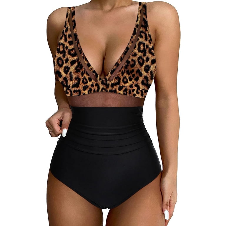 ZQGJB Sexy One Piece Swimsuits for Women High Waist Tummy Control Beach  Swimwear Mesh Patchwork Halter Deep V Neck Push up Slimming Bathing Suit(Multicolor#02,L)  - Walmart.com