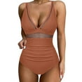 thumbnail image 1 of ZQGJB Sexy One Piece Swimsuits for Women High Waist Tummy Control Beach Swimwear Mesh Patchwork Halter Deep V Neck Push up Slimming Bathing Suit(Orange,XL), 1 of 7