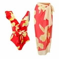 thumbnail image 1 of ZQGJB Sexy One Piece Tankini Swimsuit with Chiffon Wrap Around Long Skirt for Women Vintage Summer Floral Printed Tummy Control Bathing Suit 2 Piece Set #08-Red XL, 1 of 6