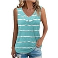 thumbnail image 1 of ZQGJB Sexy Ruffled Trim V Neck Tank Tops for Women Casual Striped Color Block Print Summer Sleeveless Tunic Blouse Loose Fit Dressy Shirts Light Blue S, 1 of 6