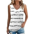 thumbnail image 1 of ZQGJB Sexy Ruffled Trim V Neck Tank Tops for Women Casual Striped Color Block Print Summer Sleeveless Tunic Blouse Loose Fit Dressy Shirts White M, 1 of 6