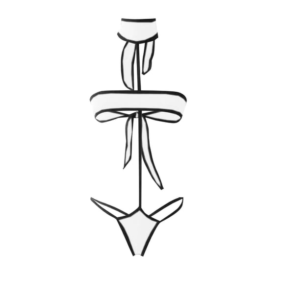 ZQGJB Sheer Mesh Halter Bikini Sets for Women Triangle String Sexy Lingerie Swimsuits 2 Piece Bathing Suit Beach Outfits(A01-White,Free Size)