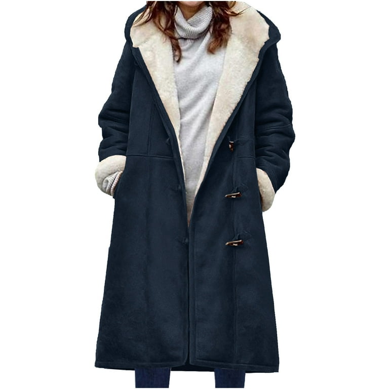 ZQGJB Sherpa Fleece Lined Warm Long Trench Coat For Women Casual