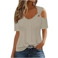 thumbnail image 1 of ZQGJB Off the Shoulder Tops for Women Dressy Casual Summer Short Sleeve Lace Crochet Eyelet V Neck Plain Tees Shirt Loose Lightweight Comfy Tunic Blouse Khaki XXL, 1 of 6