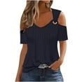 thumbnail image 1 of ZQGJB Off the Shoulder Tops for Women Dressy Casual Summer Short Sleeve Lace Crochet Eyelet V Neck Plain Tees Shirt Loose Lightweight Comfy Tunic Blouse Navy M, 1 of 6