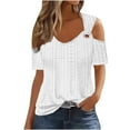thumbnail image 1 of ZQGJB Off the Shoulder Tops for Women Dressy Casual Summer Short Sleeve Lace Crochet Eyelet V Neck Plain Tees Shirt Loose Lightweight Comfy Tunic Blouse White S, 1 of 6