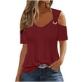 thumbnail image 1 of ZQGJB Off the Shoulder Tops for Women Dressy Casual Summer Short Sleeve Lace Crochet Eyelet V Neck Plain Tees Shirt Loose Lightweight Comfy Tunic Blouse Wine M, 1 of 6