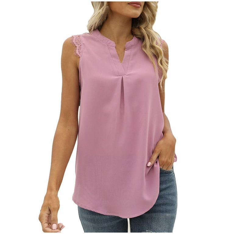 Chiffon Sleeveless Solid Color V neck Tops Chiffon Sleeveless Solid Color V neck Tops
