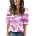 thumbnail image 1 of ZQGJB Summer T-Shirts for Women Trendy Tie Dye Gradient Print Short Sleeve V Neck Graphic Tunic Tees Shirt Loose Lightweight Comfy Pullover Tops Hot Pink M, 1 of 4