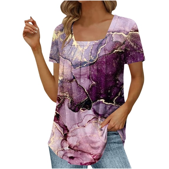 ZQGJB Summer Tank Tops for Women Loose Fit Pleated Square Neck Sleeveless Tops Cute Plain Tees Loose Fit Curved Hem Flowy Tunic Blouse Z05-Purple#02 S