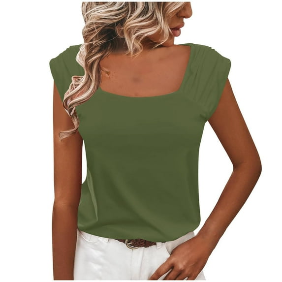 ZQGJB Summer Tank Tops for Women Casual U-Neck Sleeveless Solid Color Basic Workout Tees Shirt Trendy Relaxed Fit Cozy Tunic Blouse Army Green M