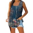 thumbnail image 1 of ZQGJB Summer Tank Tops for Women Loose Fit Pleated Square Neck Sleeveless Tops Cute Plain Tees Loose Fit Curved Hem Flowy Tunic Blouse Z02-Navy#01 L, 1 of 5