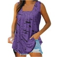 thumbnail image 1 of ZQGJB Summer Tank Tops for Women Loose Fit Pleated Square Neck Sleeveless Tops Cute Plain Tees Loose Fit Curved Hem Flowy Tunic Blouse Z06-Purple XXL, 1 of 5