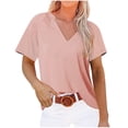 thumbnail image 1 of ZQGJB Summer Tops for Women Short Sleeve Casual V Neck Solid Color Plain Tee Tshirts Top Loose Fit Trendy Comfy Pullover Blouse Pink S, 1 of 5