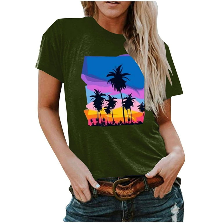 ZQGJB Summer Womens Palm Tree Shirt Retro Style Tropical Beach T