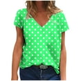 thumbnail image 1 of ZQGJB Summer Womens T-Shirts Dressy Casual Polka Dot Print Short Sleeve V Neck Graphic Tunic Blouse Loose Lightweight Comfy Pullover Tops Mint Green#01 S, 1 of 5