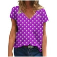 thumbnail image 1 of ZQGJB Summer Womens T-Shirts Dressy Casual Polka Dot Print Short Sleeve V Neck Graphic Tunic Blouse Loose Lightweight Comfy Pullover Tops Purple#02 S, 1 of 5