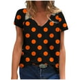 thumbnail image 1 of ZQGJB Summer Womens Tops Dressy Casual Short Sleeve V Neck Polka Dot Tunic Blouse Loose Fit Comfy Graphic T-Shirts Trendy Holiday Vacation Tees Shirt Orange XL, 1 of 5