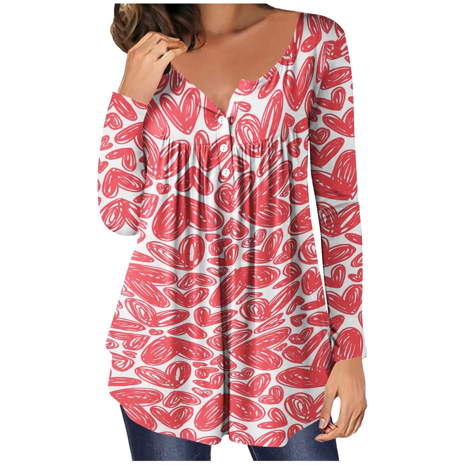 ZQGJB Tunic Tops for Women 2023 Valentine Day Love Heart Patter Graphic
