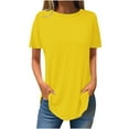 thumbnail image 1 of ZQGJB Tunic Tops for Women to Wear with Leggings Casual Summer Solid Color Short Sleeve Crewneck Basic Workout Tees Shirt Loose Flowy Comfy Blouse Yellow M, 1 of 3