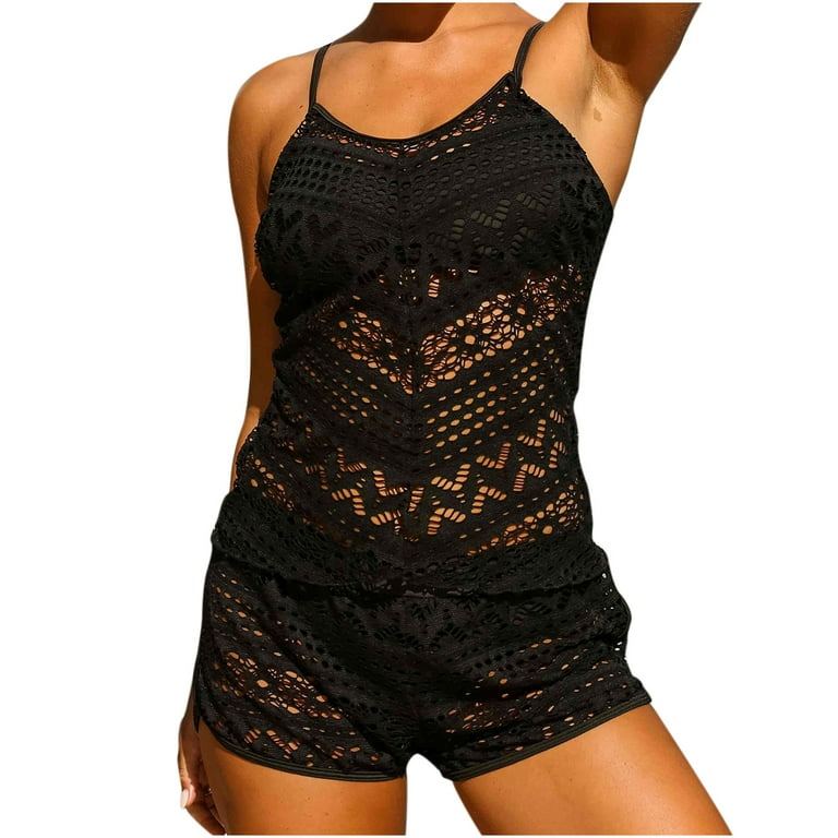 ZQGJB Two Piece Lace Tankini Swimsuits for Women Drawstring Side