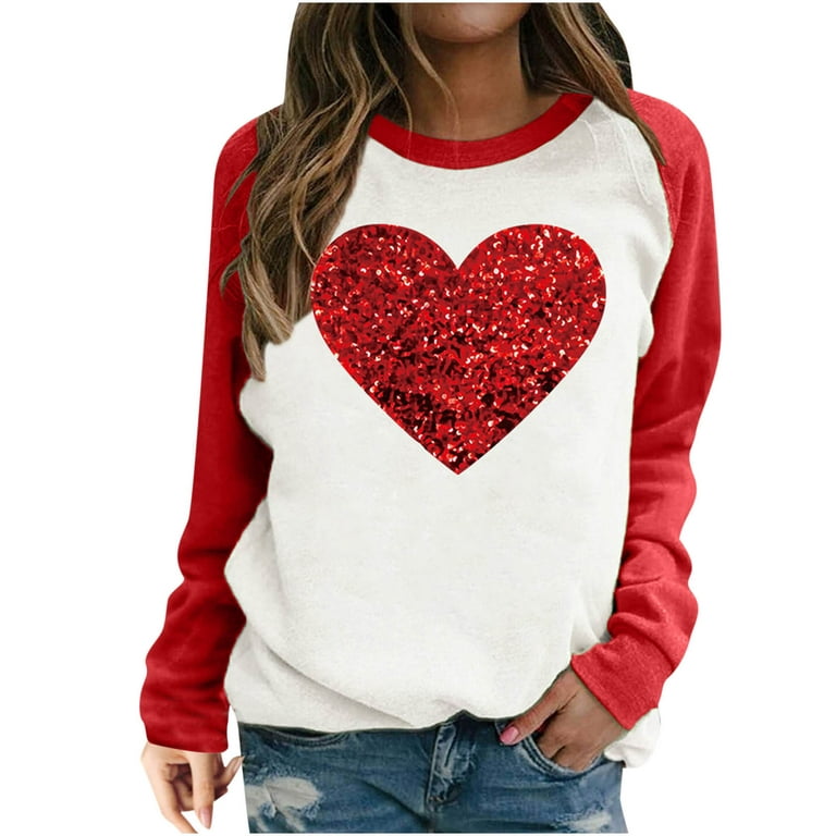 Valentine's Day Fashion Crew Neck Sweatshirts for Women Cute Heart