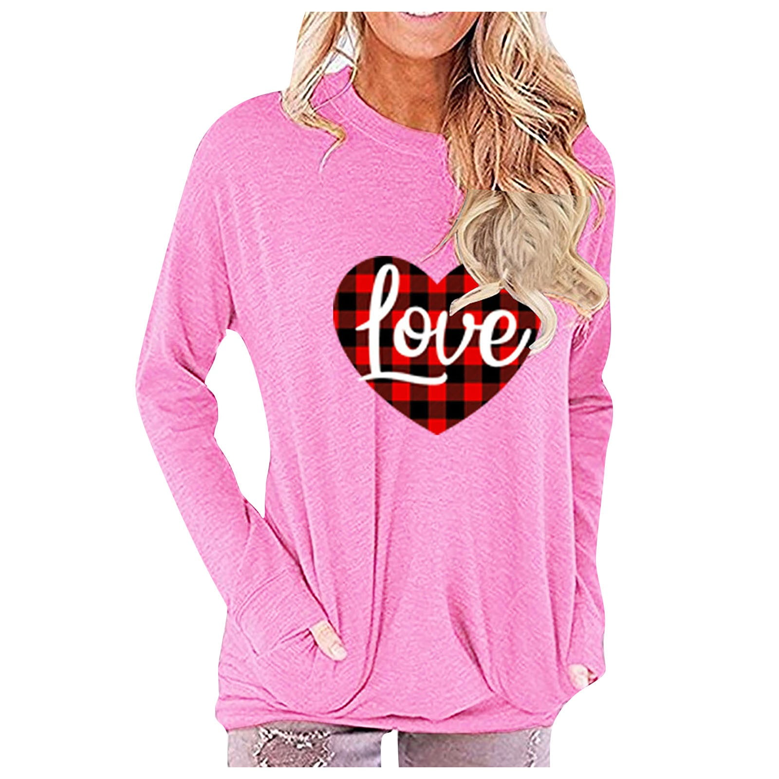 ZQGJB Valentines Sweatshirts for Women Long Sleeve Casual Buffalo Plaid