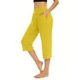 thumbnail image 1 of ZQGJB Wide Leg Capri Yoga Pants for Women Solid Stretchy Elastic High Waisted Petite Cropped Sweatpants Loose Fit Casual Lounge Trousers with Pockets Yellow S, 1 of 8