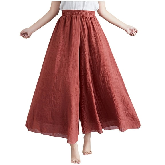 ZQGJB Wide Leg Comfy Baggy Palazzo Lounge Pants for Women Casual Summer Elastic High Waist Lightweight Loose Fit Solid Color Cotton Linen Trousers Red Free Size