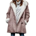 thumbnail image 1 of ZQGJB Winter Coats for Women Plus Size Fleece Lined Cardigan Solid Color Plush Thick Warm Horn Buttons Jacket Trendy Sherpa Wool Hooded Parka Peacoat Outerwear Tops with Pocket B-Pink S, 1 of 7