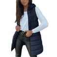 thumbnail image 1 of ZQGJB Winter Long Puffer Vests for Women Lightweight Casual Full Zip up Sleeveless Quilted Hooded Outwear Padded Puffy Jackets Button Side Slit Thick Warm Outfit Clothes 2025 with Pockets Navy XL, 1 of 10