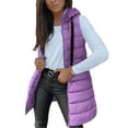 thumbnail image 1 of ZQGJB Winter Long Puffer Vests for Women Lightweight Casual Full Zip up Sleeveless Quilted Hooded Outwear Padded Puffy Jackets Button Side Slit Thick Warm Outfit Clothes 2025 with Pockets Purple M, 1 of 10