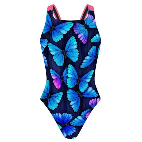 ZQGJB Women Athletic One Piece Swimsuit Cute Summer Printed Racerback Sport Lap Swimming Suits Swimwear Training Slimming Bathing Suit(Blue#03,L)