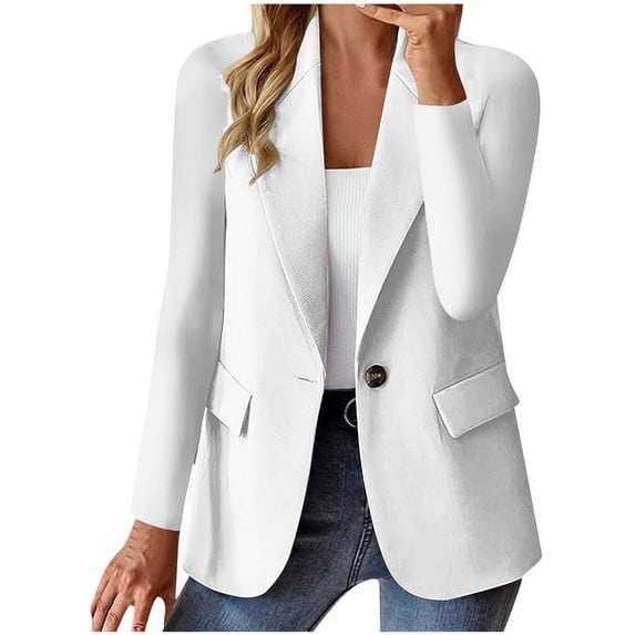 ZQGJB Women Business Casual Long Sleeve Blazer with Lined Trendy Solid Color One Button Professional Work Suit Jacket with Pockets White XXL